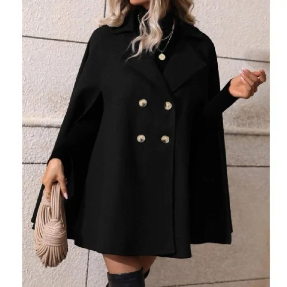 Classic Button Up Double Breasted Cape Jacket - Picture 14 of 16